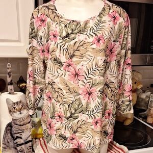 e Womens Juniper + Lime Stretch Floral 3/4 Sleeve Regular Size Top XL